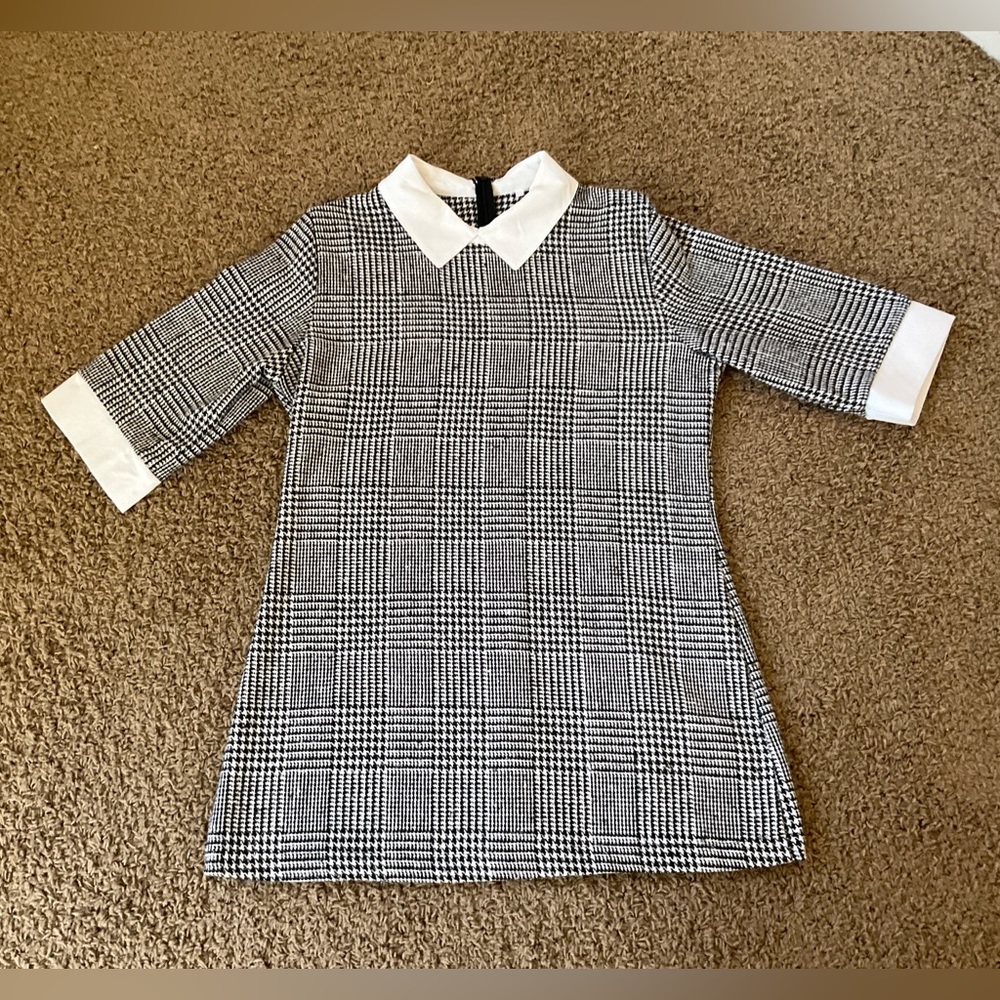 NWOT~Black & White Houndstooth 1960’s Inspired Mod Mini Dress, Dagger Collar, XL